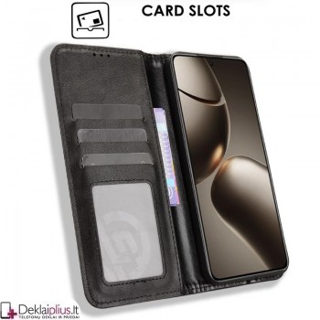 Dirbtinės odos atverčiamas dėklas su skyreliais - juodas (Xiaomi 15T)